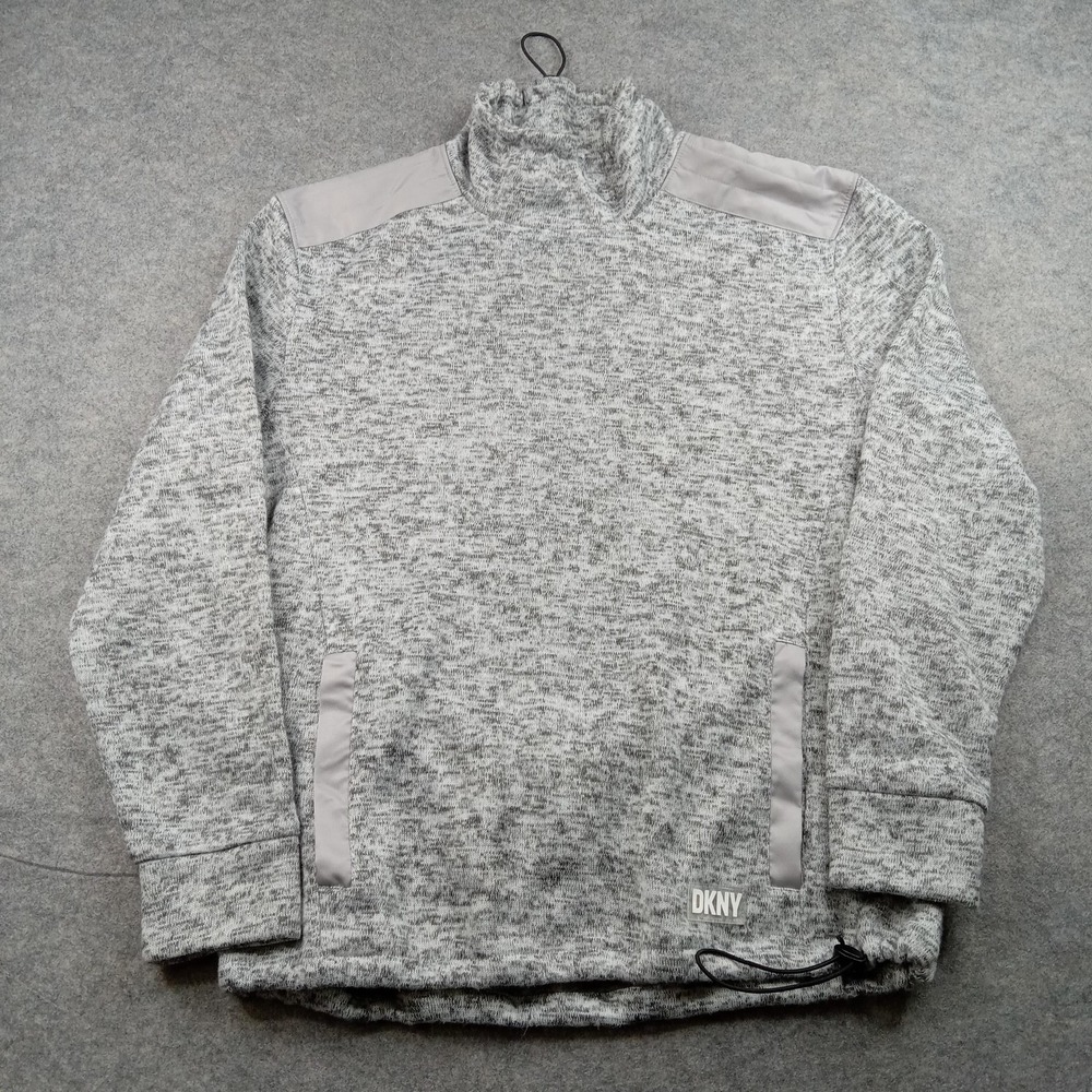 DKNY Sweater Mens 2XL‎ Mock Neck Pullover Fleece Pockets Drawcord Hem